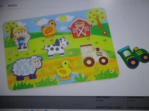 TOMY LEARNING CURVE Wooden 8-piece FUN ON THE FARM Child's Puzzle - Picture 1 of 4