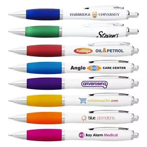 Personalised Printed Pens Full Colour ANY Text or LOGO Curvy Pens Promotional - Picture 1 of 9