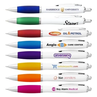 Personalised Printed Pens Full Colour ANY Text or LOGO Curvy Pens Promotional - Image 1 of 4
