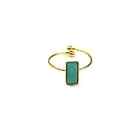 BG1938 - Ring with Green Rectangle Stone Outline Gold Steel