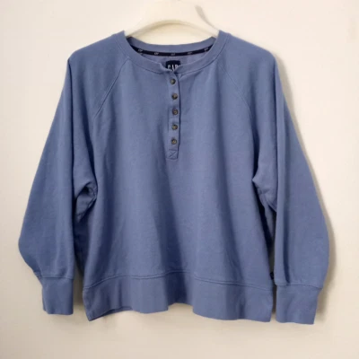 GAP Shirt Long Sleeve Top Pullover Warm Cozy Sweatshirt Buttons Blue Women's XXL - Image 1 of 4