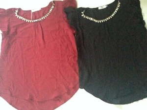NEW! Blu Pepper Chiffon Top Women's Small Medium Large Diamond Neck Red or Black - Imagen 1 de 22