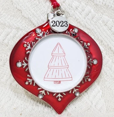 🎄2023 CHRISTMAS TREE ORNAMENT PHOTO PICTURE FRAME RED BALL JEWLED SNOWFLAKE TIP - Image 1 of 4