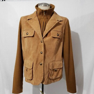 Vtg LAL Live a Little Brown Suede & Acrylic Zip & Snap Closure XL - Image 1 of 4