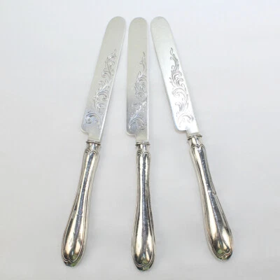 3 cuchillos antiguos de hilo ovalado de plata con moneda grabada americana TIGT & WHITING Foto 1 de 4