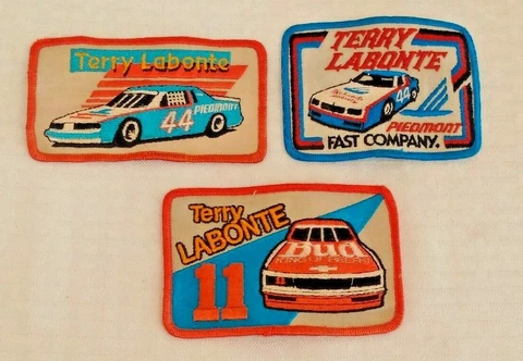 3 Vintage 1980s NASCAR Jacket Hat Patch Lot TERRY LABONTE Piedmont Budweiser Cover