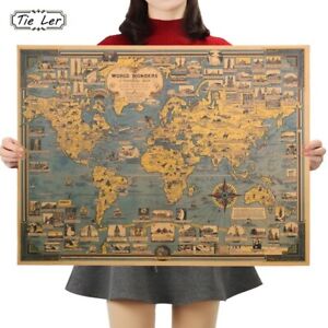 Vintage World Map Poster Antique Old Style Poster Art Wall Décor Retro Map Paint