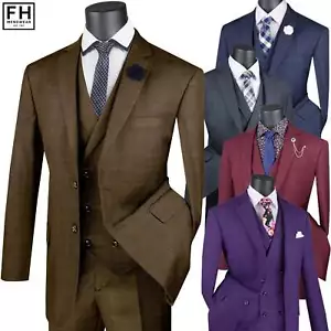 VINCI Men's Glen Plaid 3-Piece Suit 36S-62L, 5 Colors, Classic Fit - NEW - Picture 1 of 22