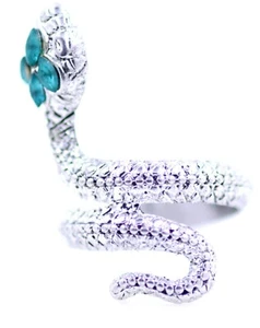 Silver tone coiled snake ring, UK Size O - Picture 1 of 3