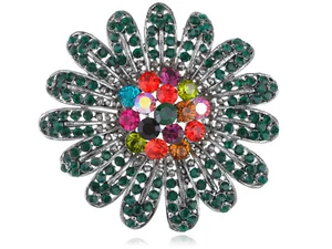 Trendy Costume Fashion Statement Flower Multicolor Crystal Rhinestone Pin Brooch - Picture 1 of 4
