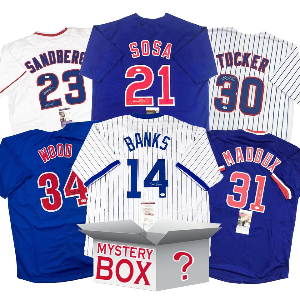 Autographed/Signed Chicago Baseball Jersey Mystery Box PSA JSA or Beckett COA - Image 1 of 1