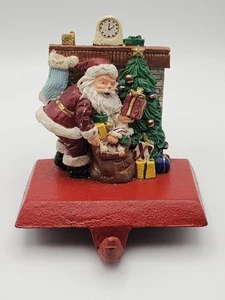 Vintage Cast-iron Stocking Holder Santa Placing Presents Tree Chimney Heavy - Picture 1 of 15