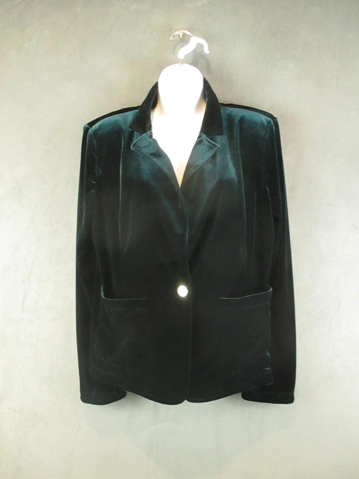 Blazer Tommy Hilfiger Mujer 16 Verde Terciopelo Botón Único Dorado Fiesta de Vacaciones Foto 1 de 4