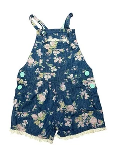 Matilda Jane Denim Floral Overall Shorts Shortalls Girls Size 4 Romper - Picture 1 of 3