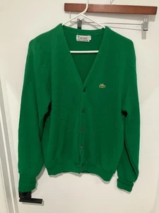 Izod Lacoste Men's Vintage 70's/80's Button Down Cardigan, Green, Medium - Picture 1 of 5