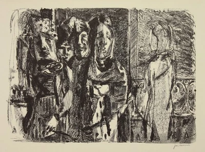 Willem Grimm (1904-1986) signierte Lithografie BEGEGNUNG MIT MASKEN 1947 - Bild 1 von 3