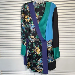 Diane Von Furstenberg Wrap Dress Long-Sleeve Colorblocked Crossover Silk Size P - Picture 1 of 16