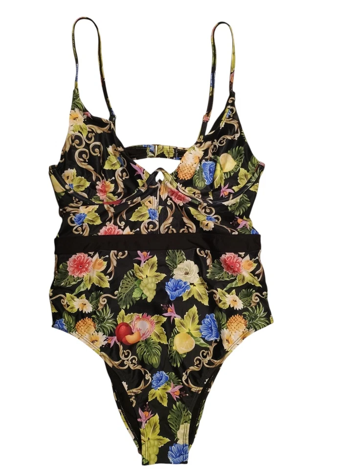 Traje de baño de verano Juicy Couture negro floral de una pieza talla grande precio de venta sugerido por el fabricante 98 USD nuevo sin etiquetas Foto 1 de 4