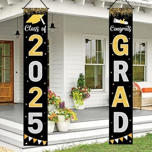 Graduation Decorations 2025 GRAD Banner Black Porch Door Sign Welcome - Picture 1 of 6
