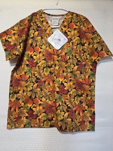 SCRUBS NWT Unisex Fall Delight Autumn Leaves Small S - Picture 1 of 10