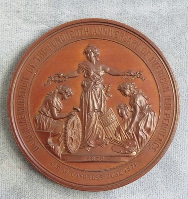 Medalla de bronce conmemorativa del 100 aniversario de Estados Unidos 1876 57,6 mm Foto 1 de 2