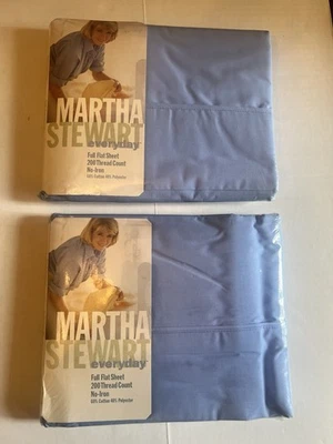 Lote 2 hojas planas completas vintage Martha Stewart Everyday 200 hilos azules Foto 1 de 4