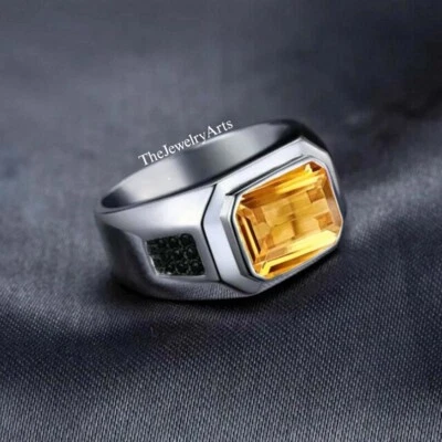 Vintge  Golden Topaz Ring, 925 Sterling Silver Ring,Yellow Topaz Ring, Men Ring - Image 1 of 4