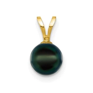 14k Yellow Gold 6-7mm Black Saltwater Cultured Pearl Pendant 0.1gm L-11.4mm - Picture 1 of 2