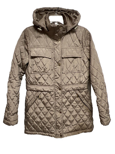 MICHAEL KORS Cappotto donna S puffer jacket trapuntato cappuccio coulisse vita beige
