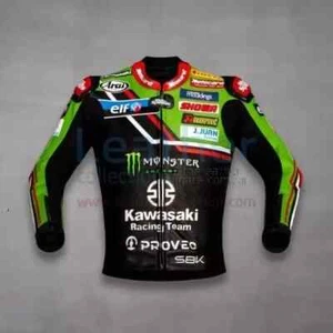 Kawasaki Motorbike Cowhide Leather Motorcycle Sports Racing Biker Leather Jacket - Picture 1 of 5