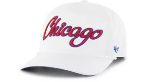 2025 Chicago Cubs 47 Brand Men’s White Overhand Script Rope Hitch Snapback Hat - Picture 1 of 4