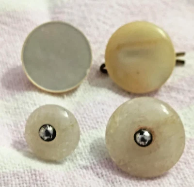 Old buttons shank translucent 2 stone,2 MOP, - Image 1 of 4