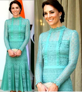 New NWT Temperley London Desdemona Lace Embroidered Green Royal Dress UK 6 US 2 - Picture 1 of 9