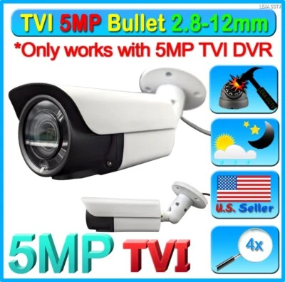 LEXACCTV 5MP TVI 1960P HD 2.8-12mm Video CCTV Weatherproof Outdoor Night Bullet Camera