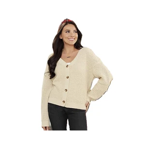 Moon & Madison Women Knit Cardigan Small Beige Button Up Long Sleeve Sweater - Picture 1 of 12