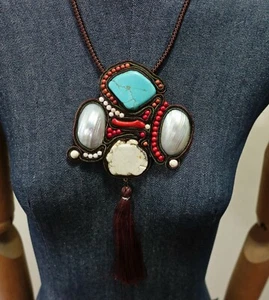Collana Soutache blu turchese e perline multicolore chiusura sconto 50%! - Foto 1 di 3