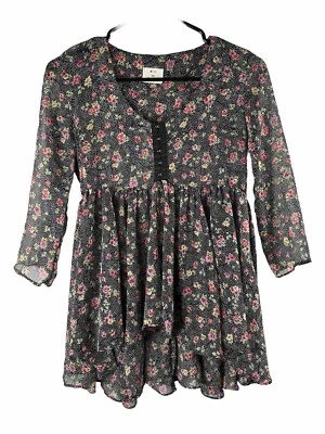 Top Babydoll túnica floral multicolor boho alfileres y agujas talla XS Foto 1 de 4