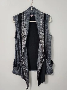Chaleco Suéter Juicy Couture Brillante Lentejuelas Y2k Gris Abierto Sin Mangas - Imagen 1 de 8