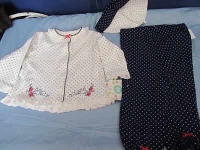 (P2) GIrls Size 9 Months 3 Piece Set New Long Sleeve Button Front Top Long Pants - Image 1 of 4