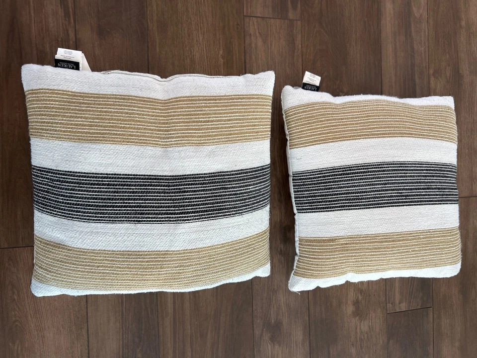 Lauren Ralph Lauren Striped Throw Pillow 19"X19" Set of 2 White Black Beige - Image 1 of 4