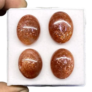 4 Pcs Natural Orange Sunstone Glossy Untreated Cabochon Gemstones Wholesale Lot - Picture 1 of 12