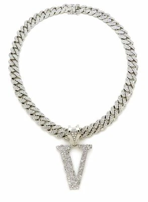 PINGENTE DIAMANTE LIL UZI VERT V PRATA CUBANA CORRENTE DE ELOS COLAR HIPHOP RAPPER cz - Imagem 1 de 4