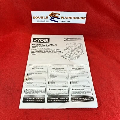 Ryobi Operator's Manual 5-1/2 inch 18 Volt Circular Saw P501G - Image 1 of 2