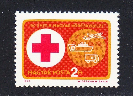 Hungary 1981 MNH Sc 2694 Mi 3495 Red Cross stamp ** Aviation, ship,truck ** - Image 1 of 1