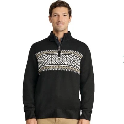 Nuevo con etiquetas Suéter Izod Fair Isle Negro 1/4 Cremallera Mezcla de Algodón Para Hombre Talla 2XL NUEVO Foto 1 de 4
