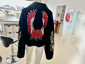 Dolce Gabbana Leather  hearts and roses printed  suede jacket L (Oversized) - Picture 1 of 8