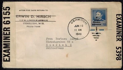 WWII Dual Censor Cover Bermuda 5398, CL5 A, & 6155, CL5 D Early Usage - Image 1 of 2
