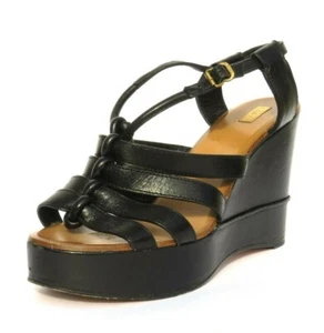CHLOE schwarze Leder-Sandalen Gladiator Käfig Knöchelriemen Plateau Keilabsatz IT 38,5 - Bild 1 von 12