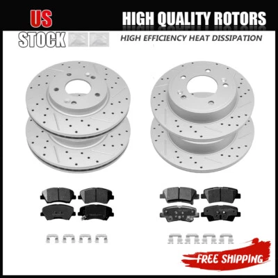 Rotores delanteros y traseros + pastillas de freno de cerámica para Hyundai Elantra Veloster Kia Forte Foto 1 de 4