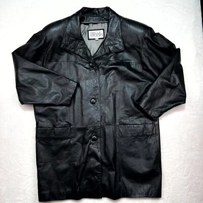 Vintage WILSONS PELLE STUDIO Jacket Women's 100% Leather Large Black Button Up - Image 1 of 4